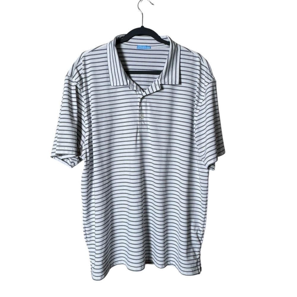 J McLaughlin Polo Shirt Mens XXL‎ Short Sleeve Golf Athleisure White Striped